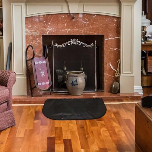 NQEUEPN Kaminmatte, 107x60cm Halbrund Feuerbeständiger Bodenbelags Schutz Hitzebeständige Untergrillmatte für Holzofen im Innen- und Außenbereich (Schwarz)