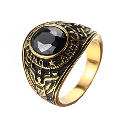 HIJONES Men's Stainless Steel United States Army Ring with Stone