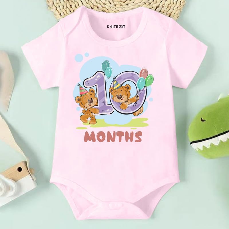 Image of Knitroot Monthly Birthday Teddy Special, Newborn Baby Half Sleeve Unisex Romper, Onesies, Sleepsuit, Body Suit, Envelope Neck, 1 to 12 Months Print, 0-12 Months, Infant Cloth for Boys & Girls