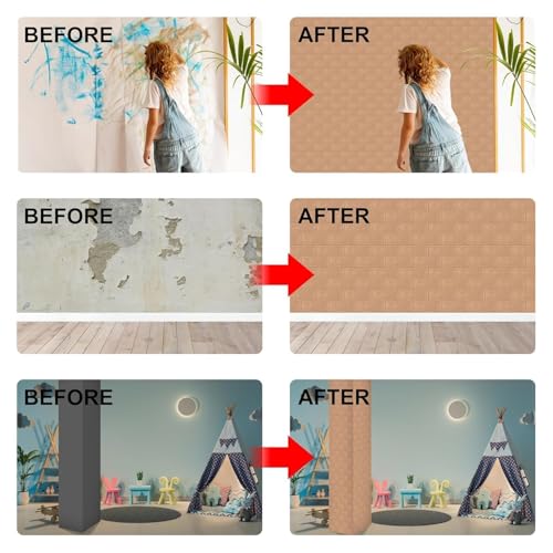 Image of TEKCOOL Self-Adhesive Waterproof PE Foam 3D Wall Panels Wallpaper Sticker for Bathroom, Living Room, and Home Decoration (70 x 77cm, Appx. 5.8Sq Feet)-5 Piece-Brown'