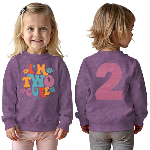 I'm Two Cute Sweatshirt for Girls 2nd Birthday Outfit for Toddler Girl 2 Year Old Birthday Party Long Sleeve Shirts