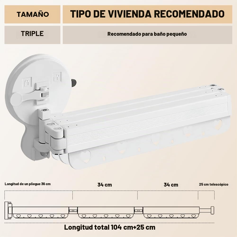 Barra de cortina de ducha con ventosas, multiángulo plegable en 3 ángulos 70 – 104 cm, barra de cortina de ducha sin necesidad de taladrar, barra telescópica para ventanas, separadores de habitaciones
