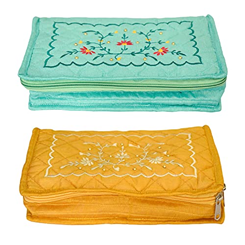 Kuber Industries Lot de 2 organiseurs de bijoux portables avec 6 poches transparentes pour garder vos bijoux, boucles d'oreilles, pendentifs organisés et sécurisés (jaune et vert) Cover