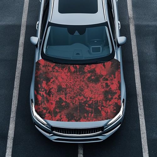 Image of Car Hood Cover Elastic Polyester Car Hood Cover with Red Spider Web Waterproof Automotive Accessories Suitable Most Automotive Sedans Trucks Pickup Sports Cars