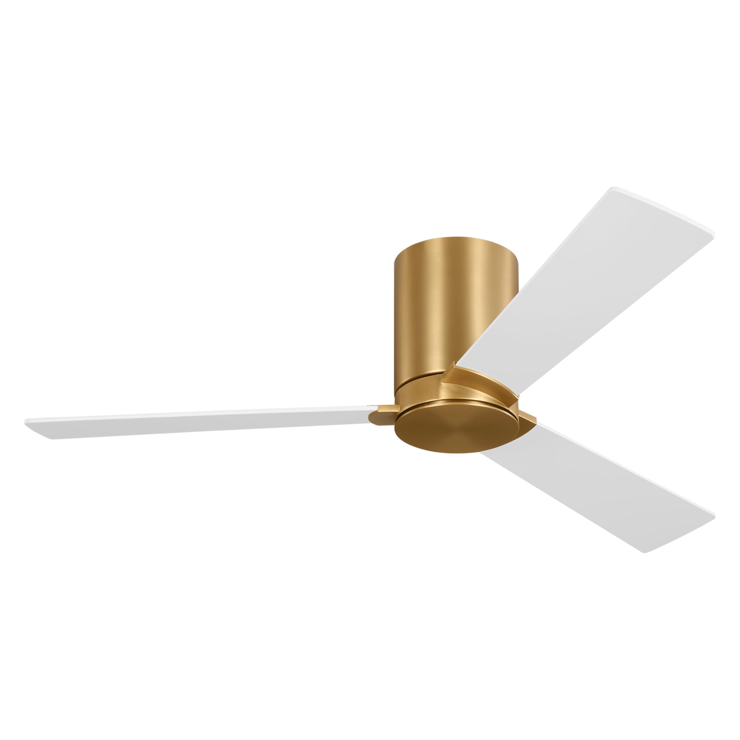Monte Carlo 3RZHR44BBS Rozzen Hugger 44" Ceiling Fan with Remote Control, Reversible DC Motor, Damp Rated, 3 Blades (Burnished Brass with Matte White Blades)