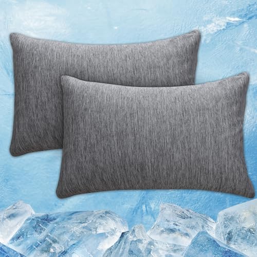 Cooling Pillow Cases Zipper Pillow Covers Q-Max > 0.45 Zippered Pillowcases for Hot Sleepers Night Sweats Soft Breathable Skin-Friendly Pillow covers 2 Pack 50 X 66 CM Black