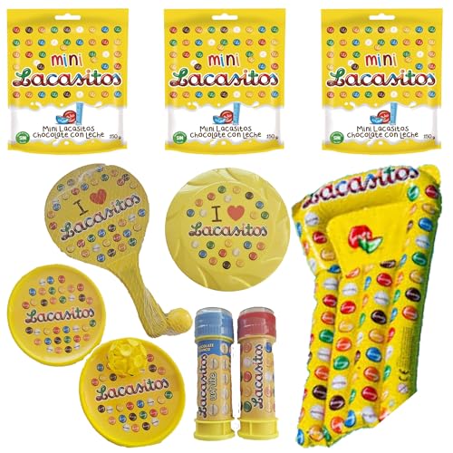 Pack vacaciones Lacasitos:3 mini doyPack 150g,palas con ventosa y con pelota , pompero,frisbee y colchoneta