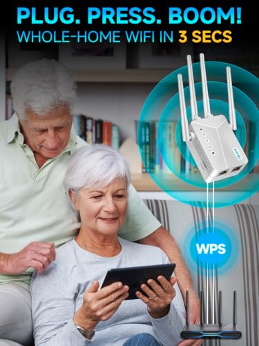 Image of WiFi Extender Signal Booster for Home, Covers Up to 18,000 Sq Ft, Long Range Wireless Internet Repeater with Ethernet Port, Eliminates Dead Zones, Reduces Buffering, Supports 65+ Devices, 1-Tap Setup