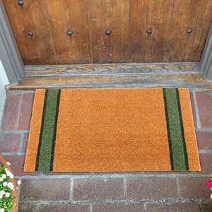 KAF Home Side Stripe Coir Doormat Heavy Duty Weather Resistant Non Slip PVC Backing Indoor and Outdoor Use