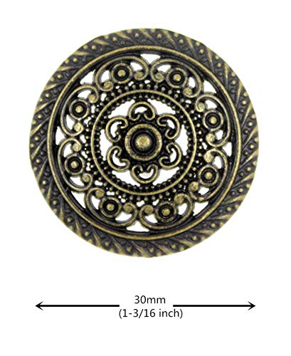 Bezelry 8 Pieces Metal Lacework Filigree Antique Brass Metal Shank Buttons. 30Mm (Antique Brass) #TOP1