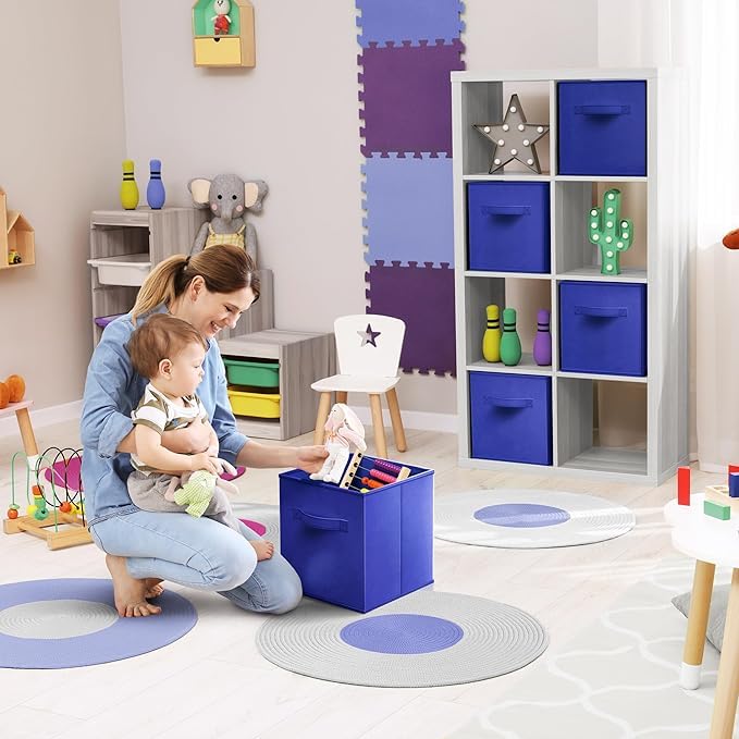 Image of RENVA 4 PCS Fabric Storage Cubes Foldable Storage Bins for Organizing Pantry, Cubbies, Toy Box - Clothes Storage & Closet Organizer (Blue, 4)