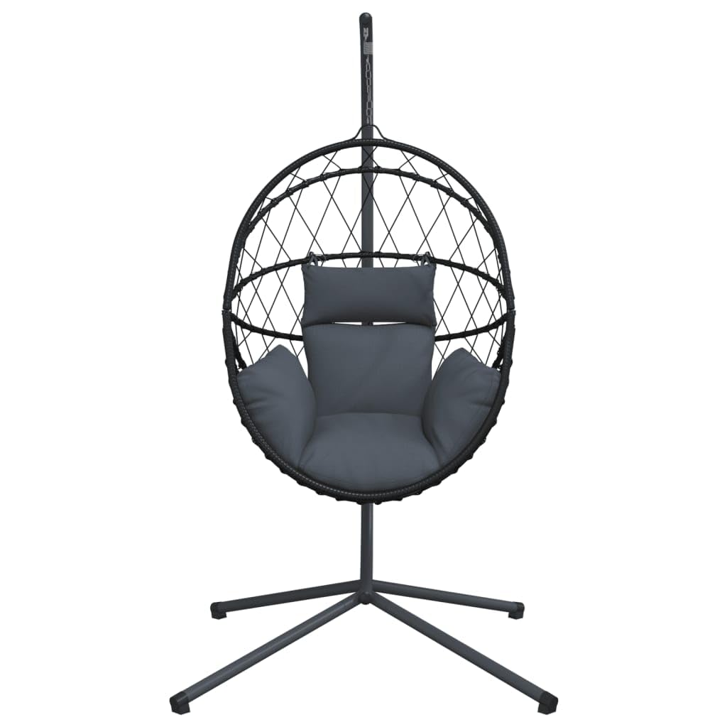 Fauteuil suspendu avec support, design œuf, anthracite, aspect rotin, fauteuil flottant pour salon et jardin, avec rembourrage confortable