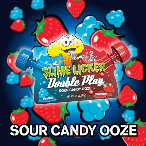 TOXIC WASTE - Slime Licker Double Play - Sour Candy Ooze - Strawberry & Blue Razz Flavored - 1.4 oz - 3-Pack