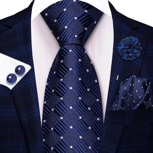 Image of Hi-Tie Zipper Ties for Men Pre-tied Tie Set Lapel Pin Pocket Square and Cufflinks Formal Business Wedding Adjustable Necktie