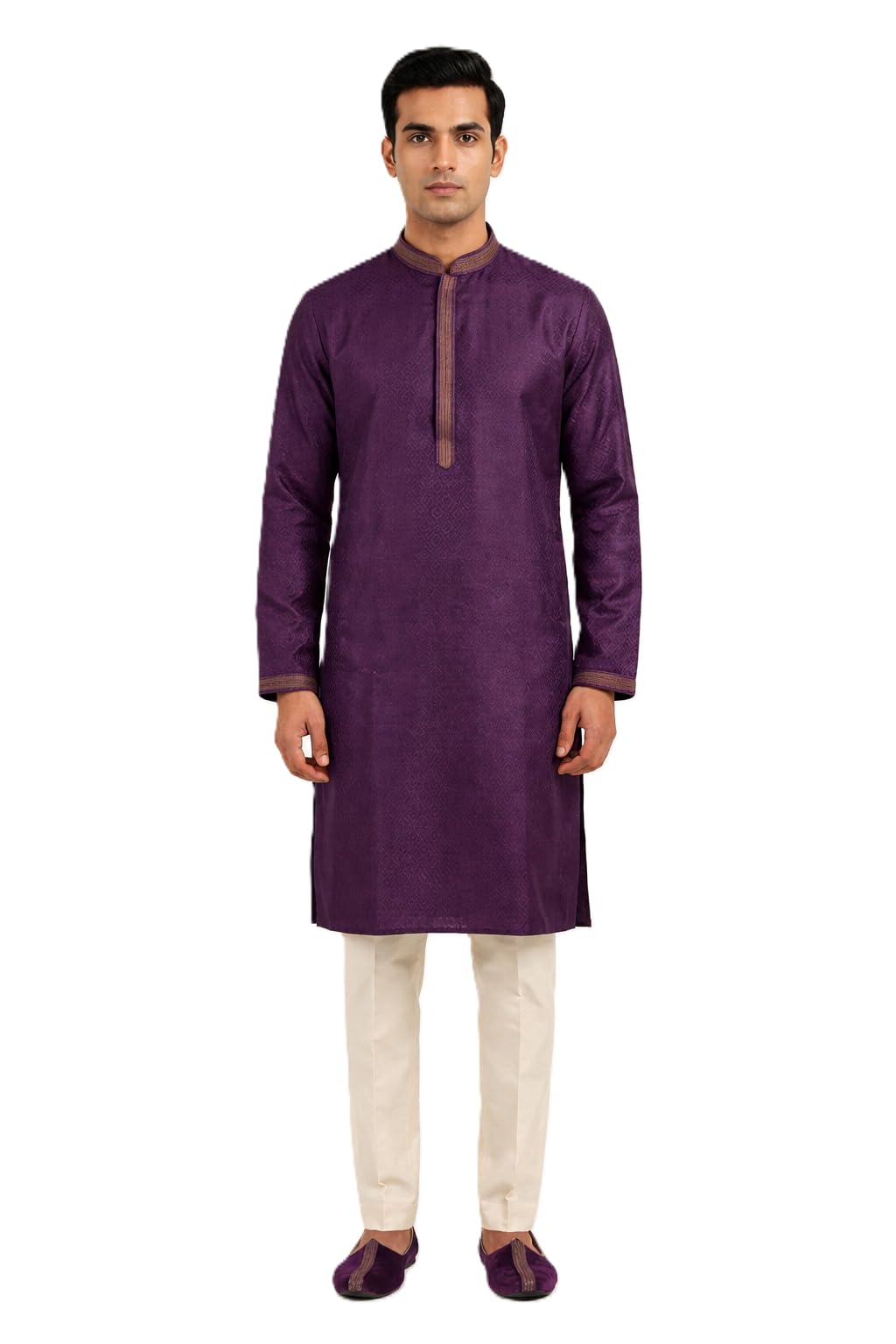 Art Silk Self Jaquard Ethnic Kurta Set for Mens in Onion Pink Color | Mandarin Collar Festive Kurta Pyjama Set-image-30