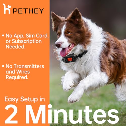 Wireless Electric Fence for Dogs, PETHEY GPS Dog Collar Fence System, IPX7 Waterproof Pet Containment, Wireless Dog Fence Radius 33-999 Yards, 20-110lb Adjustable Wireless Pet Fence-Outdoor Use
