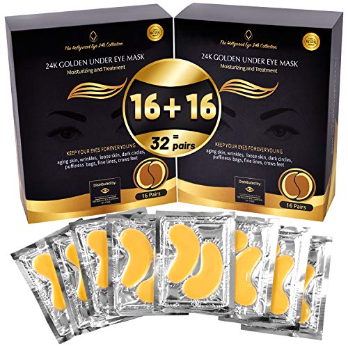 24K Gold Under Eye Mask | Dark Circles Under Eye Treatment for Women | Collagen Eye Pads | Anti-Aging Eye Mask | Eye Patches for Wrinkles | Eye Mask Skin Care | Under Eye Brightener | Puffy Eye Beauty Products | 32 Pairs Gold Eye Masks