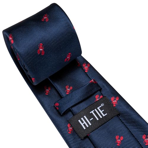 Image of Hi-Tie Navy Blue Ties for Men Silk Crabs Funby Animal Necktie Pocket Square Cuff-links Sets Wedding Business Holiday