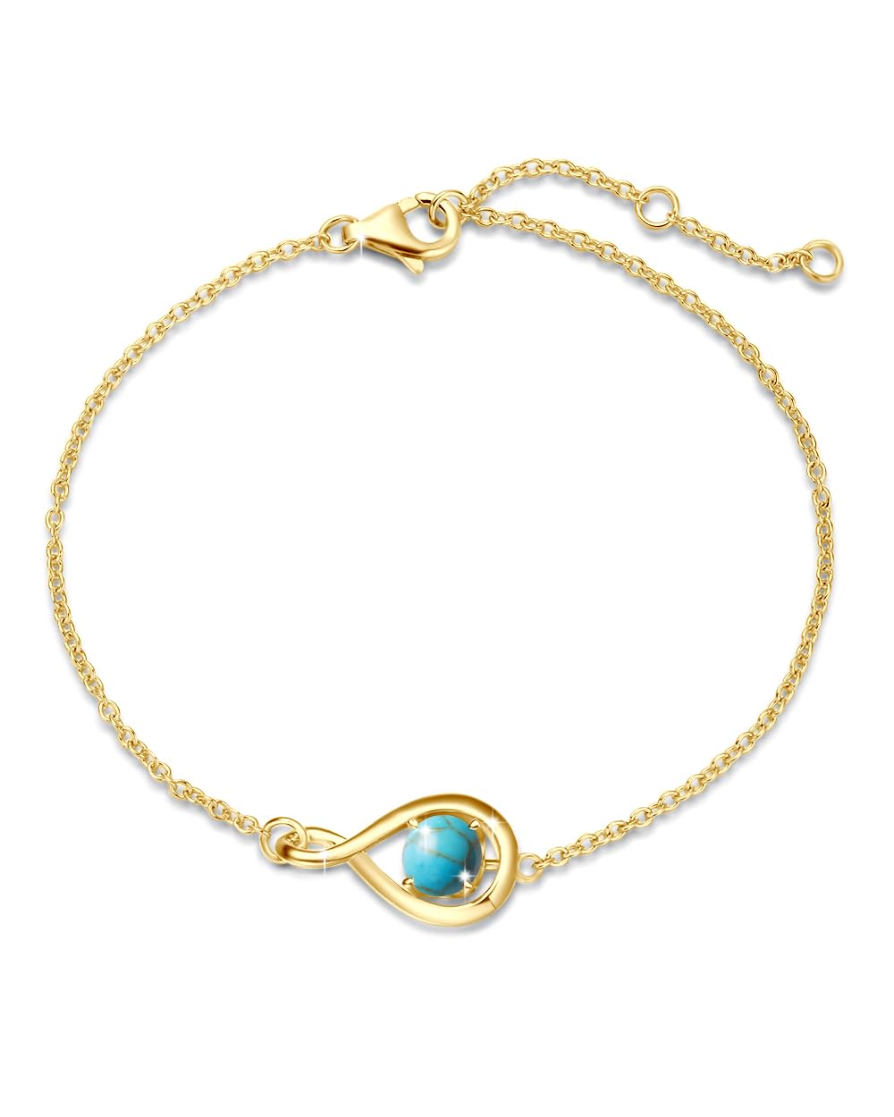 FANCIME Bracciale in argento sterling 925 placcato oro con simbolo dell'infinito, gioiello raffinato, regalo di compleanno per mamma, moglie, lei, lunghezza della catena: 17 cm + 3 cm di estensione