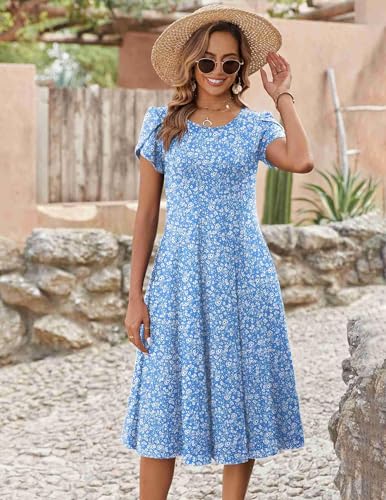 Image of ZEAGOO Womens Casual Dresses for Summer Short Sleeve Flare Midi Dress Loose Flowy Beach Sundress