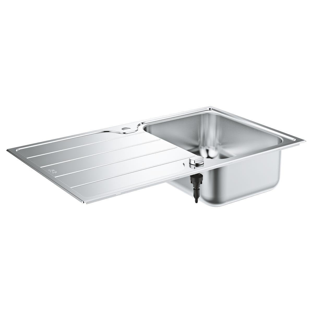 GROHE K500 | 1 Becken | Edelstahlspüle mit Abtropffläche | Ausschnittmaß: 842 * 482 mm | Zubehör: Exzenterbedienung, Ablaufgarnitur, Siebkorbventil und Montageset | Edelstahl | 31571SD1