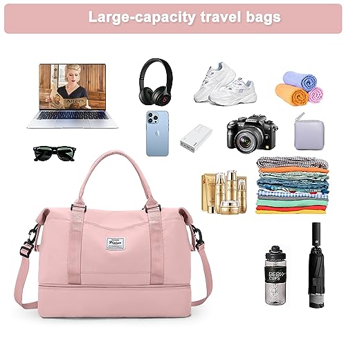 Travel Bag with Shoe Compartment,Weekender Bag for Women,Gym Bag with Wet Pocket,Carry on Overnight Bag Overnight Bag Hospital Bag,Pink2
