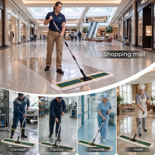 Image of 40 inch Commercial Dust Mop, Large Dust Mop with 2 Washable Pads, Green | Industrial Mop with 2 Washable Pads, Large Heavy Duty Industrial Push Mop for Hardwood, Marble, Laminate, Vinyl, Concrete