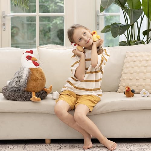 Image of MaoGoLan 8Pcs Chicken Stuffed Animals, Stuffed Laying Hen Chicken Plush Toys with 3 Babies Chickens and 3 Eggs,1 Nest House Plush Set, Cute and Soft Farm Stuffed Animals Gift for Kids,Girls,Boys,White