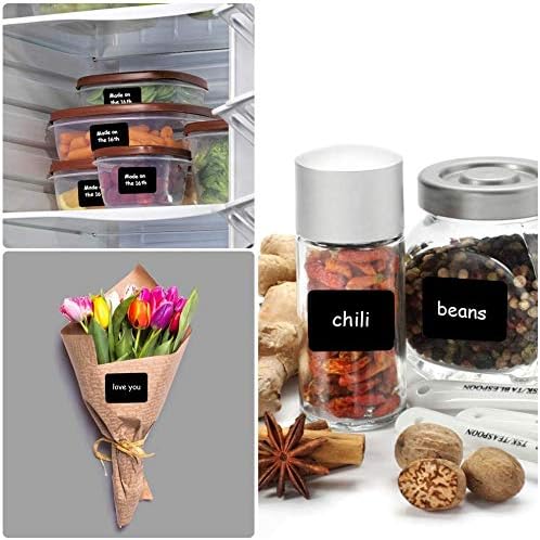 Chalkboard Labels, 300Pcs Waterproof Reusable Blackboard Stickers Kit for Kitchen Organize with 1 White Chalk Pen, Removable Label Sticker to Decorate Your Pantry Storage Office (Rectangle)