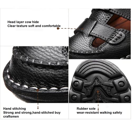 Mens Summer Casual Closed Toe Leather Sandals Outdoor Fisherman Adjustable Beach Shoes3