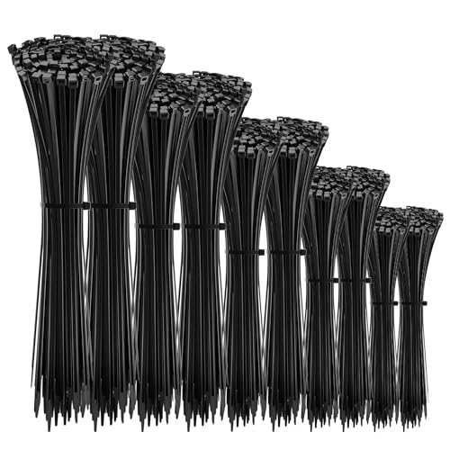 200 Stück Kabelbinder Schwarz Set Tesmax Kabelbinder UV Beständig 100/150/200/300 mm(je 50 Stück) Nylon Super Haltbar Selbsthemmend für Kabelmanagement Gartenarbeit Wohnen Werkstätten