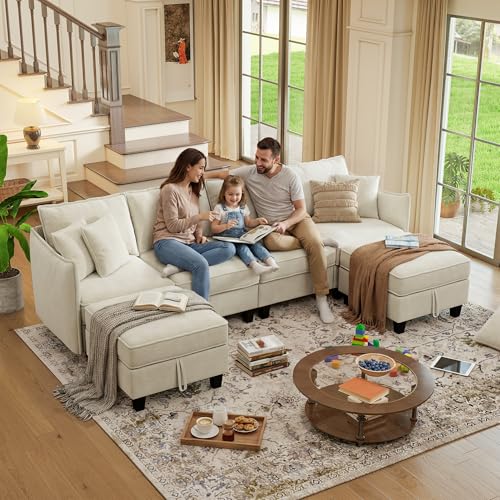 WorthFurni 112" Modular Sectional Sofa U Shape Couches with Storage Ottoman and Washable Cushion Cover for Living Room, Bedroom, Apartment(Beige) - image 7