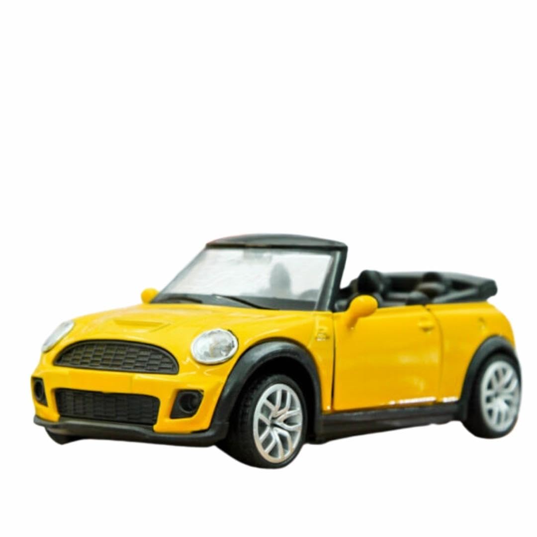 PLUSPOINT Alloy Metal Pull Back Diecast Car Model with Sound Light Mini Auto Toy for Children and door open 1: 32 scale size (Minicoper-yellow)