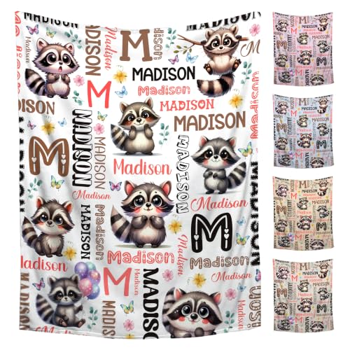 Image of Custom Raccoon Blanket for Boys Girls,Ultra Soft Personalized Gifts Baby Blanket,Customized Throw for Toddlers Newborn Stroller Crib,60 inchx80 inch