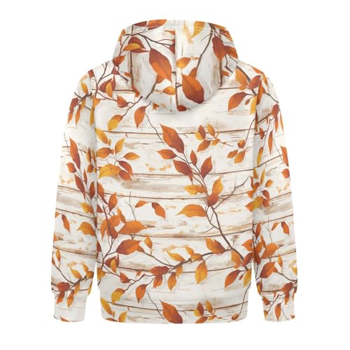 KLL Autumn Leaf on Old White Wooden Toddlers and Girls' Sweatshirts Sweater Casual Hooded Pullover Hoodies with Kangaroo2