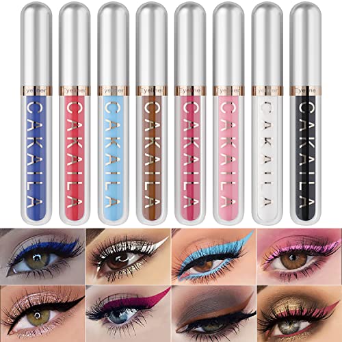 8 Colors Matte Liquid Eyeliner Set, Colored White Silver Rose Gold Pink Blue Yellow Purple Shimmer Liquid Eyeliner Liner