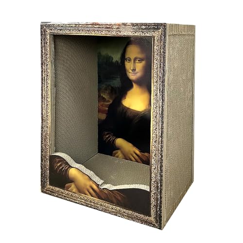 CAWKAY 猫ハウス 猫ベッド 爪とぎボード 油絵 SNS映え おしゃれ 可愛い ダンボールハウス ペット用品 室内用 お手入れ簡単 (モナリザ)