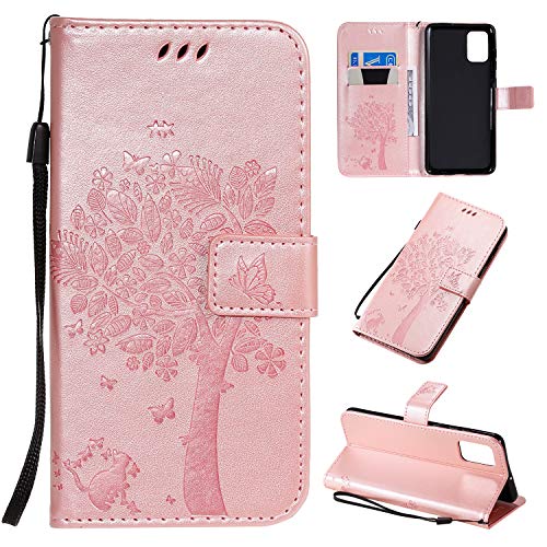 UCMDA Coque pour Samsung Galaxy A71, Protection Etui Housse en Cuir [Stand Support] [Porte-Cartes de Crédit] [Fermeture Magnétique] pour Samsung Galaxy A71 (Or Rose)