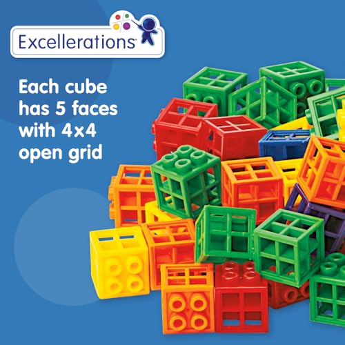 Image of Excellerations .75 inch Grid Linking Cubes, 300 Pieces, in Storage Bin, Building Bricks, Blocks, Construction Toy, Manipulatives, Educational Toy, Ages 3 Years and Up