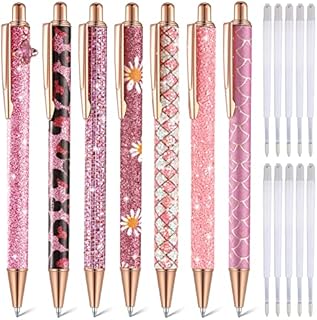 7 Pcs Fancy Pens for Women Cute Pens Sparkly Glitter Pens with 10 Pcs Black Ink Refills Pretty Pen Gifts Journaling Pens for Girls Office School Graduation Nurse Teacher Appreciation Gifts (Pink)
