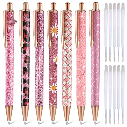 Sherr 7 penne fantasiose da donna, graziose penne glitterate scintillanti, con 10 ricariche di inchiostro nero, graziosi regali per ragazze, ufficio, scuola, Natale, laurea (rosa, carino