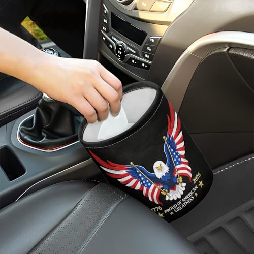Image of 250TH Anniversary of America Flag Eagle Car Front Seat Can Foldable Auto Console Center Back Seat Garbage Container Bag Kitchen Rubbish Bin Fashion Vehicle Organization Basket