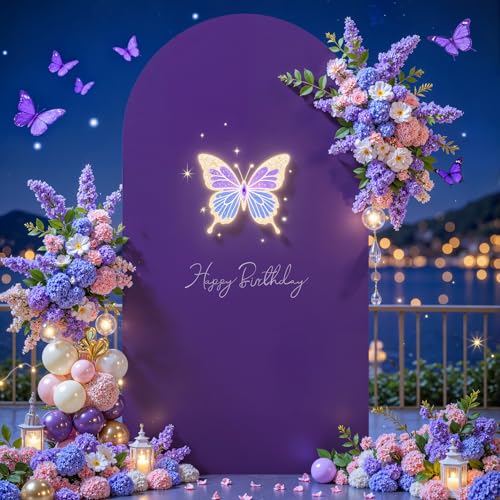 Image of Purple Arch Cover 7.2FT Polyester Fitted Wedding Arch Stand Covers Round Top Chiara Arch Covers Stretchy Backdrop Cover for Birthday Party Ceremony Banquet Decoration