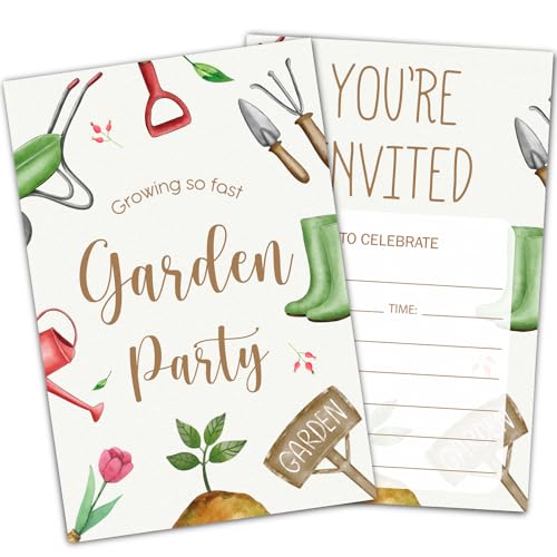 Gardening Birthday Party Invitations, Fun Fill-in Invitation Cards with Envelopes (30PACK), Garden Themed Party Invites Favors Supplies for Boys Girls Kids