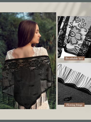Geyoga Triangle Lace Shawls Women's Floral Lace Wraps with Tassels 1920s Scarf for Wedding Evening Party Dresses3