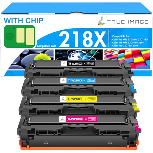 218X Toner Cartridges 4 Pack 218A 3301sdw 3301fdw 3301 Compatible Replacement for HP 218 Color LaserJet Pro MFP 3301fdw 3301cdw 3201dw 3201 Printer High Yield Ink Set W2180X with Chip (B/C/Y/M)