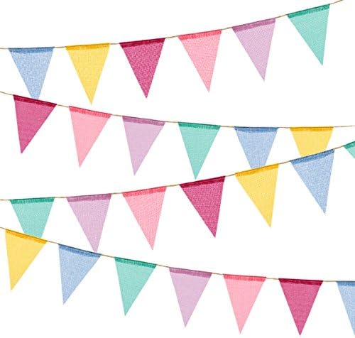 60 Flags Imitated Burlap Pennant Banner - Multicolor Fabric Triangle Rainbow Flag Bunting for Party and Festival Classroom Hanging Decoration (A)