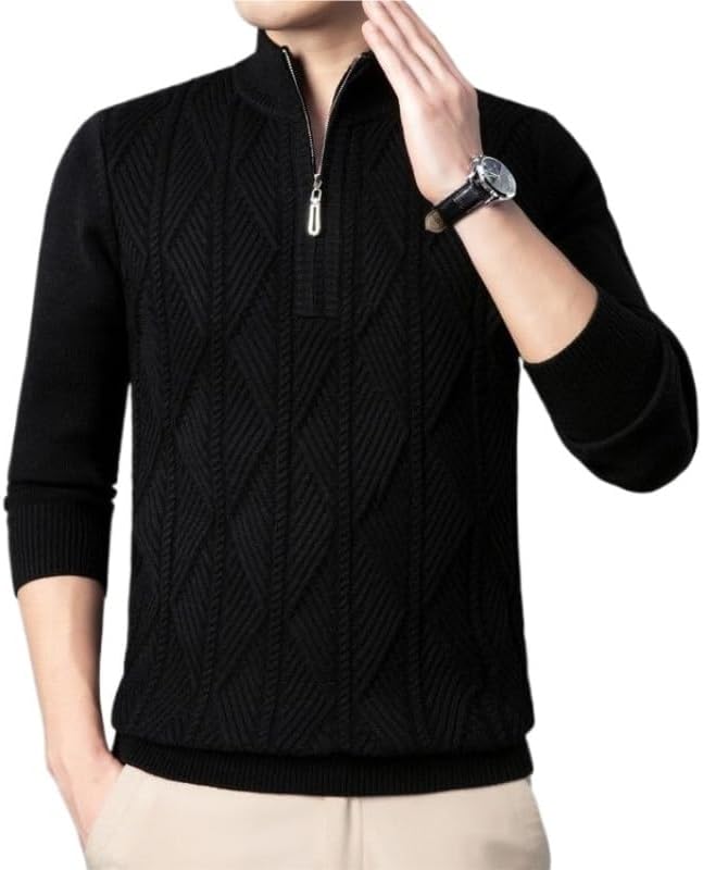 Men's Zipper Knitted Sweater Cross Border Half High Collar Thickened Warm Casual