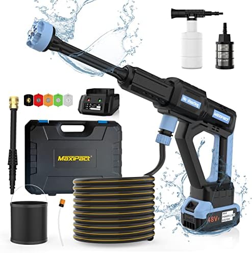 MAXIPACT Cordless Pressure Washer, Portable Pressure Washer with Display, Max 1000PSI, 3 Speed Adjustment, Electric Cordless Power Washer with 6 in 1 Nozzle, Battery Pressure Washer for Car Garden