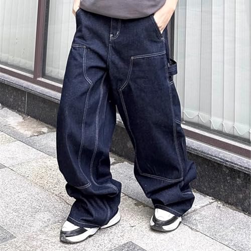 Streetwear Wide Leg Jeans Men Vintage Denim Pants Male Patchwork Design Baggy Jeans4